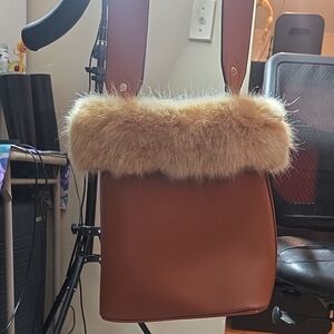 Brown Faux Fur Trimmed Women's Bag